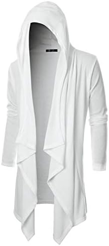 GIVON Mens Long Sleeve Draped Lightweight Open Front Longline Hooded Cardigan