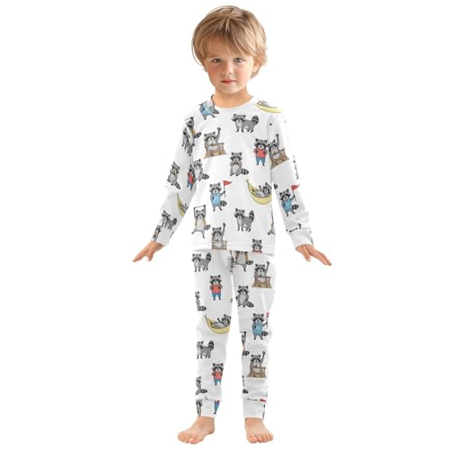 Pajama Sets Long Sleeve Cute Raccoon Adventure Pattern Soft Comfy Sleepwear 2 Piece PJS 3-8T2