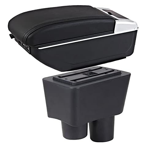 SZSS-CAR Compatible with Car Center Console Armrest Nissan Versa SV Sedan 2012 2013 2014 2015 2016 2017 2018 2019/Nissan Almera(Have 2 Round Cup Holder) Armrests Storage Box(Black Stitches, with USB) Cover