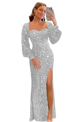 Women Long Sleeve Sequin Prom Dresses Sparkly Mermaid Long Formal Evening Party Gowns