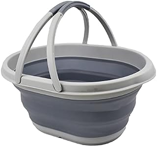 SAMMART 11L Collapsible Tub with Handle - Portable Outdoor Picnic Basket/Crater - Foldable Shopping Bag - Space Saving Storage Container (Grey/Dark Grey, 1)