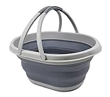 SAMMART 11L Faltbarer Korb mit Griff – Tragbarer Outdoor-Picknickkorb/Krater – Faltbare Einkaufstasche – Platzsparender Aufbewahrungsbehälter (Grau/Dunkelgrau, 1)