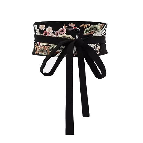 Women Japanese Obi Belt for Kimono Robe Yukata Wide Floral Wrap Tie Cinch Waistband Belts