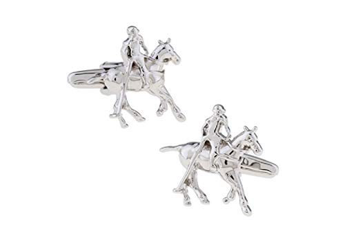 MRCUFF Horse Polo Player Rider Pair Cufflinks in a Presentation Gift Box & Polishing Cloth