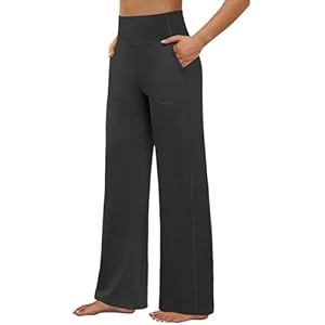 FireSwan Yoga Pants Women Wide Leg Pants High Waist Stretch Dress Loose Casual Lounge Sweatpants with Pockets Dark Grey XX-Large