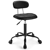 FNZIR Square Rolling Stool with Backrest Height Adjustable Chair Swivel Drafting Chair Stool Chair with Wheels Stable Base Foot Black