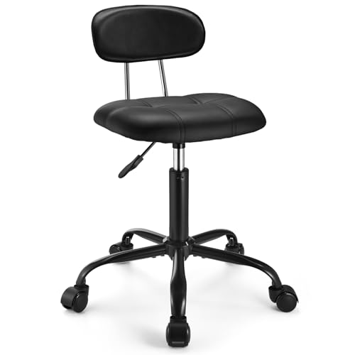 Image of Square Rolling Stool with Backrest Height Adjustable Chair Swivel Drafting Chair Stool Chair with Wheels Stable Base Foot Black