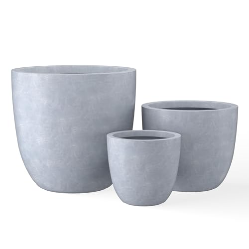 Image of Kante Set of 3 Blue Gray Concrete Bowl Round Planters for Modern Home