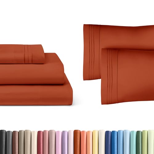 CGK Linens Terracotta 3-Piece Sheet Set & Pillowcase Bedding Bundle (Twin XL Size) - Complete Twin XL Sheet Set & 2 Pillowcases w/ Deep Pockets up to 16 inches - Hotel Luxury Quality - Soft, Breathable