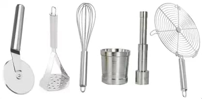 New Kitchen Combo Set Stainless Steel, Potato Vegetables Pav Bhaji Masher, Egg Beater Whisk & Aluinium Mini 0 Size Khal Batta, Pizza Cutter & Roti Jali (Kitchen Set) (B0CRYT2HFX) Amazon Price History, Amazon Price Tracker