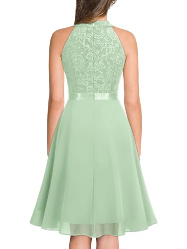 Image of Miusol Women's Halter Neck Lace Ruffle Vintage Cocktail Party A-Line Bridesmaid Dress