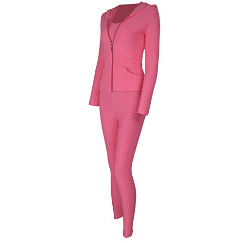 Conjunto feminino de ioga de três peças com capuz e zíper suéter elástico conjunto de calças para io