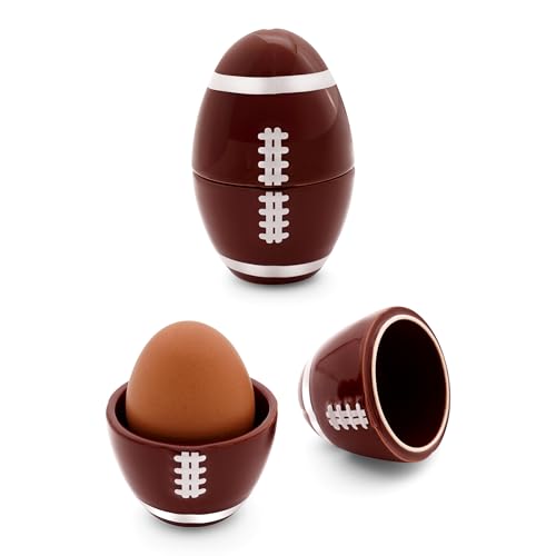 40YARDS American Football Eierbecher aus Keramik mit Deckel (1 Stück, 9 x 6 cm) – Frühstücks-Eierbecher in Football-Optik – Warmhaltender Eierhalter – Lustiges Geschenk für American Football-Fans