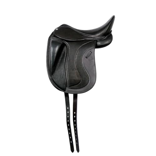Sazaar Tack English Dressage Selle de cheval en cuir de vache avec revêtement intégral Noir 33 cm à 48,3 cm Siège 35,6 cm