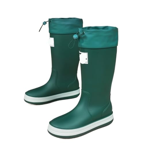 AKDJGFP Botas de Agua Botas de lluvia altas for hombre, impermeables, antideslizantes, for exteriores, jardinería, trabajo, moda informal, agua(Green plush,39)