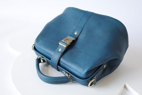 Image of Handmade Leather Doctor Bag for Women, Vintage Frame Satchel, Large Capacity Work Handbag, Soft Genuine Leather Shoulder Tote