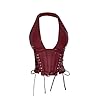 SOLY HUX Women's Plus Size Halter Tops PU Leather Deep V Neck Lace Up Backless Sleeveless Summer Crop Tank Top Plain Burgundy 5X-Large Plus