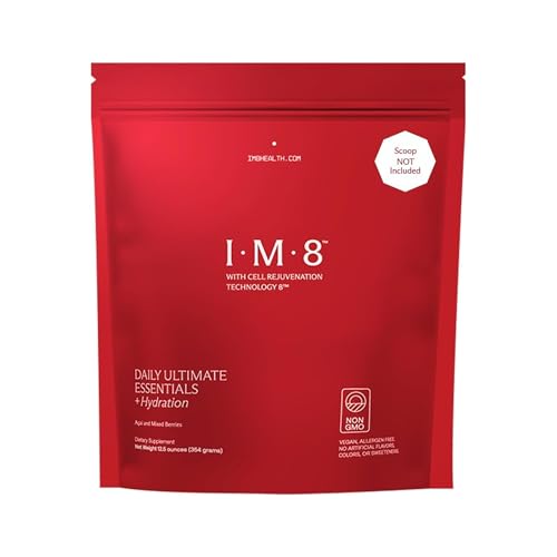 IM8 Daily Ultimate Essentials All-in-One Multivitamin Supplement Powder Bag 92 Nutrient Rich Ingredients CoQ10 Probiotics Vitamins Greens Gluten Free Vegan Acai Mixed Berry 12.5oz 30 Servings