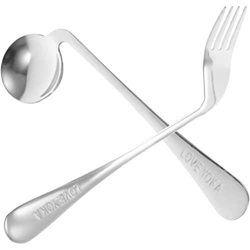 Kichvoe Ensemble Ustensiles Ergonomiques Inox Fourchette Coudée Et Cuillère Inclinée Aide Repas Personnes Âgées Mobilité Réduite Léger Confortable