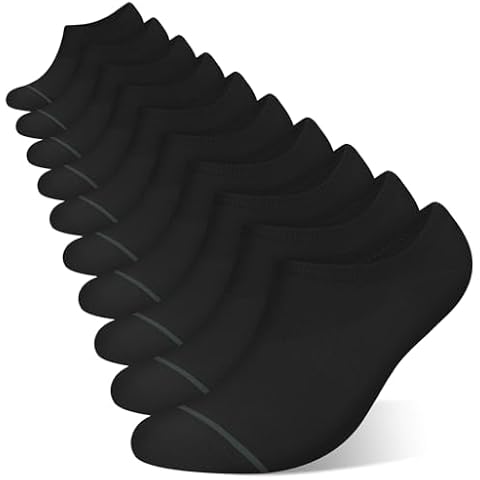 wernies No Show Socks Men 10 Pairs Low Cut Socks Thin Casual Invisible Socks with Non Slip Grips 6-10 Black Cover