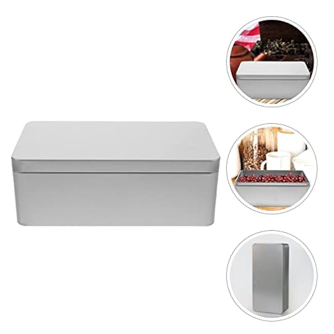 Metal Tin Box,Metal Hinged Lid,Rectangular Empty Tinplate Storage Containers with Lids,Silver