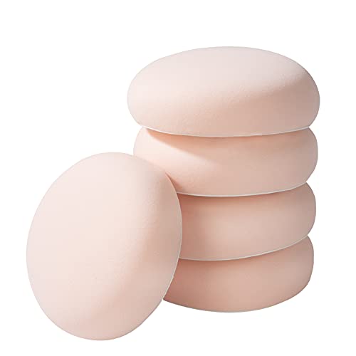 Houppette a Poudre, 5pcs Cosmétique Éponge Puff Moelleux Lavable Rond Bouffées de Maquillage à Double Usage Humide et Sec pour Fond de Teint Liquide Maquillage en Poudre