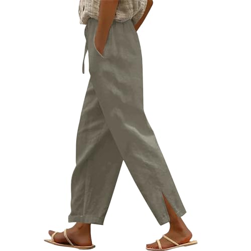 Linen Pants for Women Lightweight High Waist Drawstring Wide Leg Pants Casual Summer Vacation Trousers with Pockets