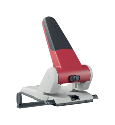Leitz Extrastarker Registratur-Locher, Für 65 Blatt, Großer leistungsstarker Locher für müheloses Lochen im Büro, Aus Aluminiumdruckguss, recycelte Kunststoffteile, 100% recycelbar, Rot, 51800025
