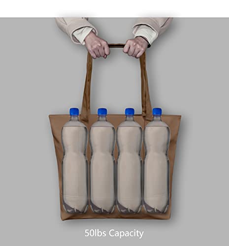 Image of TOPDesign 1-Pack Canvas Tote Bag with an External Pocket, Reusable Grocery Shopping Bag, Top Zipper Closure, Daily Essentials (Brown)