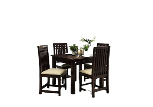 BN Furniture Solid Sheesham Wood Dining Table 4 Seater with Chairs Set | 4 Seater Dining Table Wooden | Dining Table 4 Seater Set | Dining Room Set Furniture | Walnut Finish