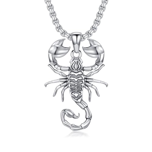 Scorpion Necklace 925 Sterling Silver Animal Pendant Gothic Jewelry Gifts for Men Women, w/Stainless Steel Chain 22''+2''