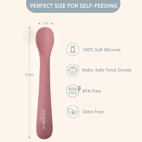 Image of FiABLE Premium 100% Pure Silicone Baby Spoons - Set of 2 Food Grade, BPA Free Spoons for 6months+ | First-Stage Spoons, Soft-tip Easy on Gums I Baby Training Spoon | - Set of 2 Pink&Yellow