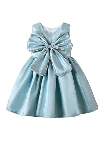 Image of Buy & Try Girls Frock Dress Crystal Moti Embellished Sleeveless Butterfly Design | Knee Length Birthday Dress for Kids with Zipper Closure