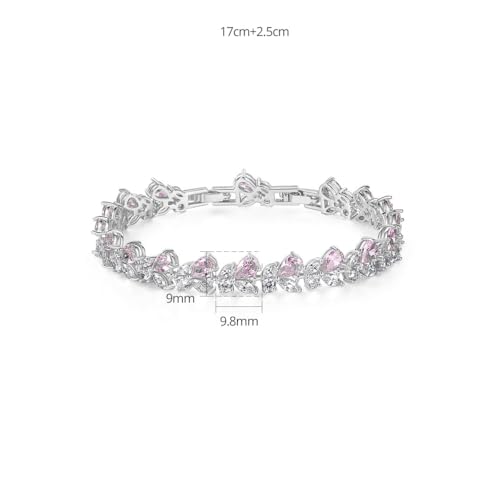 14K Gold Pink Marquise Moissanite Bracelet, Heart-Shaped Bow Design, Romantic Style for Women2