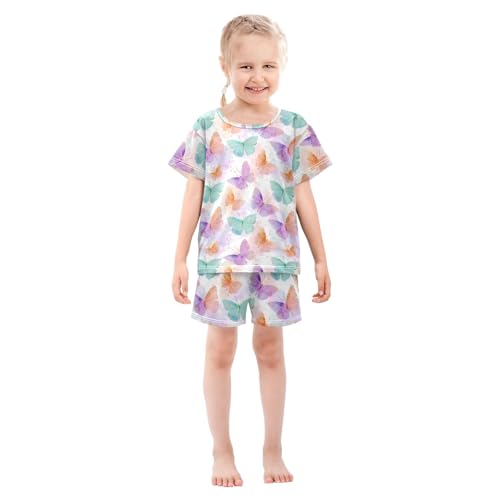 Colorful Butterfly Cartoon Pattern Summer Cute Pajama Sets, Short Sets for Daily Wears and Sleep Wears3