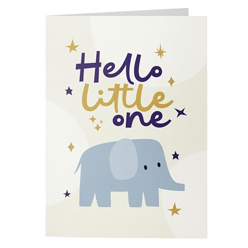New Baby Card | Newborn Baby Card | Hello Little One | A5 Elephant & Stars Design | Blank Inside