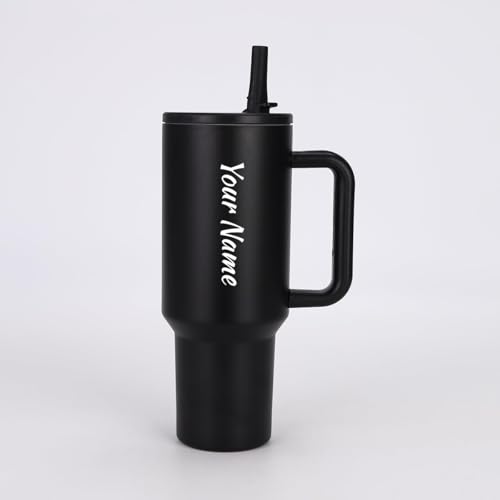 Image of SKDBPM Personalized Stainless Steel Tumbler with Handle, 1200ml Capacity, Black Insulated Travel Mug with Straw, Custom Name Design (Black (3rd))