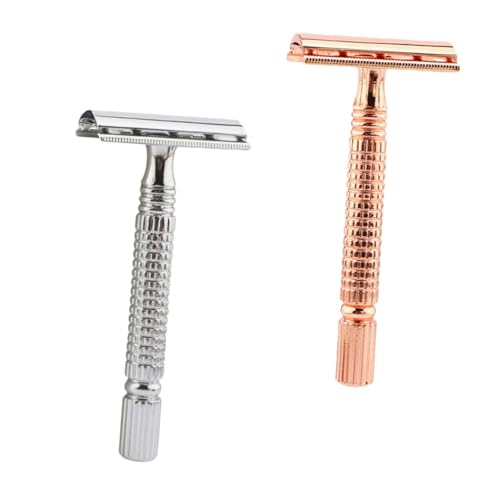 HONITANO 2 Piezas Maquinilla de Afeitar Clásica de Doble Filo para Hombre Manual Metal Resistente Pack Rosa Dorado y Plata Diseño Antideslizante para Afeitado Suave y Cercano Portátil para