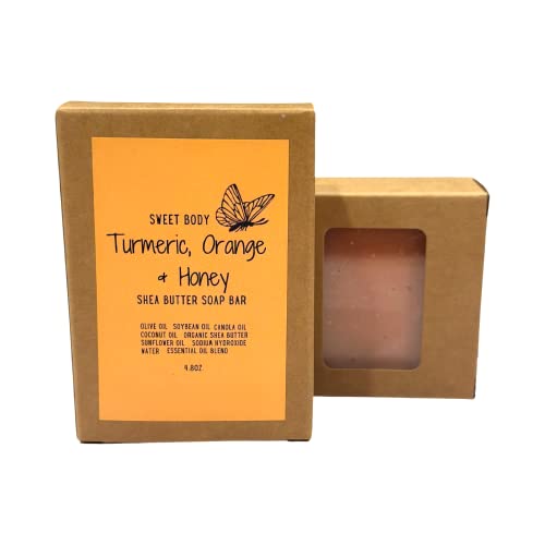 Sweet Body Turmeric Orange & Honey Luxury Handmade Soap Natural Body Wash– Ground Oatmeal Exfoliating Scrub Soap Bar With Premium Essential Oils, Cold Pressed (4.8 Oz, 2 Bars) Turmeric, Orange & Honey #TOP4