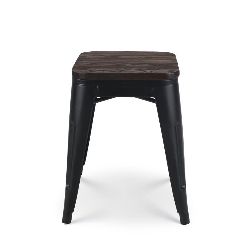 Kosmi - Juego de 4 taburetes de metal, color negro mate, estilo industrial y asiento de madera oscura, altura 46 cm