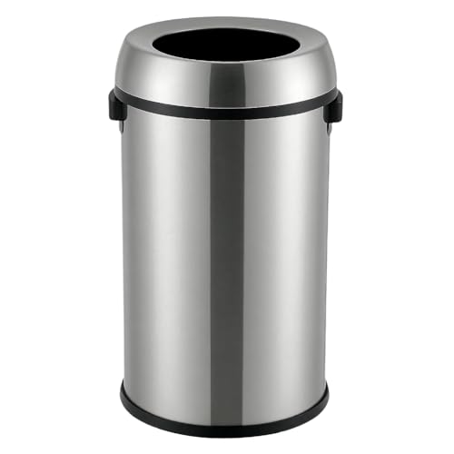 EliteEdge 65L/17 Gal Commercial Trash Can, Round Open Top Waste Bin, Large Stainless Steel Garbage Can, Wide Open and Dual Side Handle Design, for Office Bedroom Restaurant