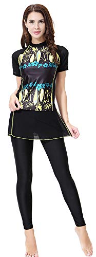 ShuoBeiter Bescheidene Badeanzüge für Frauen Mädchen Islamischen Swimwear Muslimischen Kostüm Bademode Surfing Suit (Schwarz, L) Cover