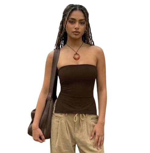 tivante Women's Strapless Tube Top, Side Slit Hem, Fitted Bandeau || Crop top for Women Stylish Western || Tube Tops for Women-picture-14