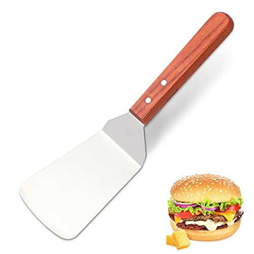 COUNER Stainless Steel Slant Grill Griddle Spatula Scraper Wooden Handle Diner Flat Straight Blade Barbecue Grill Accessories for Outdoor Grill, 4 x 8.5-Inch (spatula01)