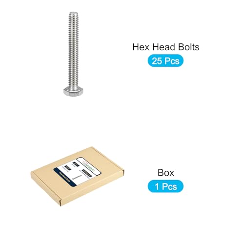 Image of METALLIXITY Hex Head Bolts (1 /4-20 x 1-3 /4 inch) 25Pcs, 304 Stainless Steel 18-8, Fully Threaded, External Hex Drive, Plain Finish, Hex Head Screw Bolt, Silver