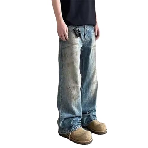 Men's American Jeans High Street Design Tie Dye Make Old Style Denim Pants Slight Flared Trousers