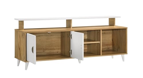 Image of DeckUp Capella Engineered Wood TV Unit (Wotan Oak & White, Matte Finish)