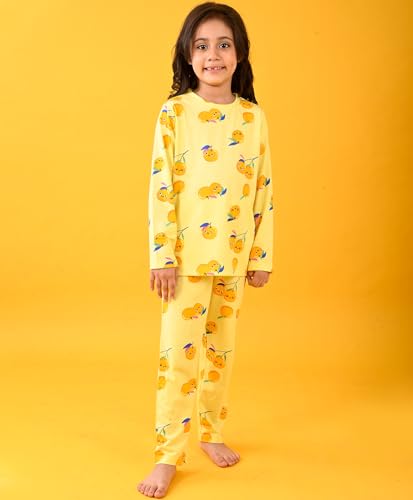 Image of ANTHRILO Summer Pyjama Set for Girls | 100% Cotton, Skin Friendly Fabric | Pyjama Set for Girls | Casual Wear | Cherry Yellow Long Sleeve Pyjama Set - Yellow 0-6 Months