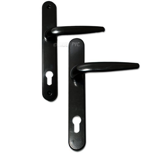 Pair of Trojan Sparta 92PZ Long backplate Black Powder Coated Sprung Lever/Lever uPVC Door Handle Set