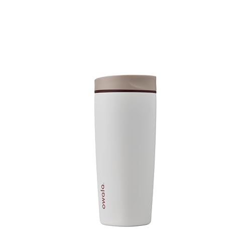 Owala SmoothSip Slider Insulated Stainless Steel Coffee Tumbler, Reusable Iced Coffee Cup, Hot Coffee Travel Mug, BPA Free 20 oz, Tan/White (Vanilla Bean) - Vanilla Bean - 20 oz